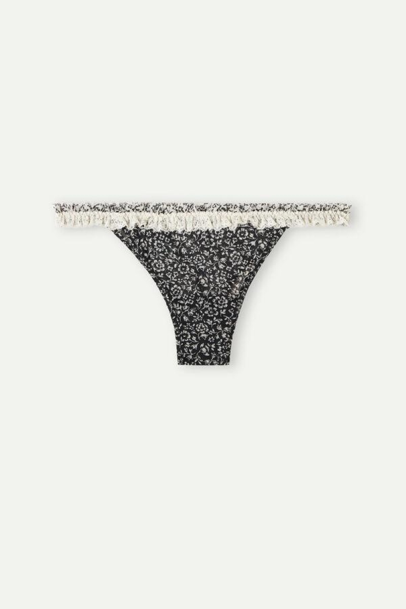 Intimissimi Floral Affair Brazilian Women's Panties Black / White | USA 2505EXB