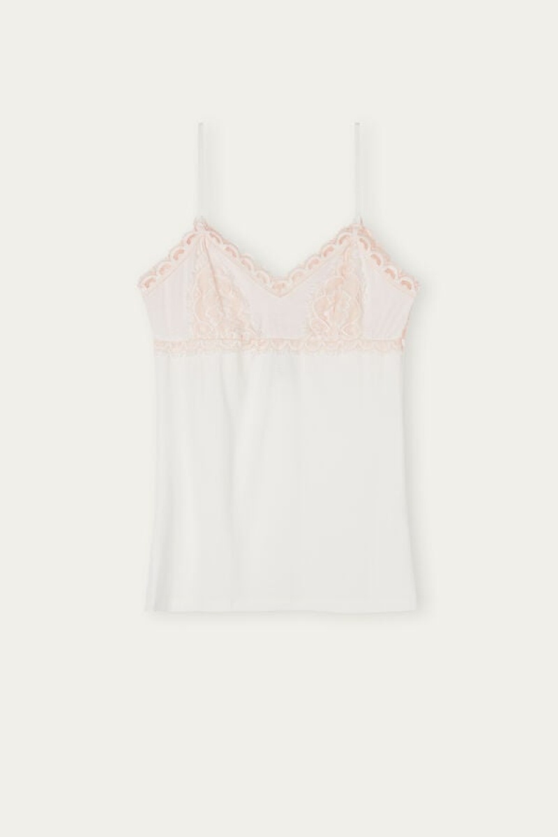 Intimissimi Floral Groove Modal Women's Tank Top Light Pink / White | USA 1718TVJ