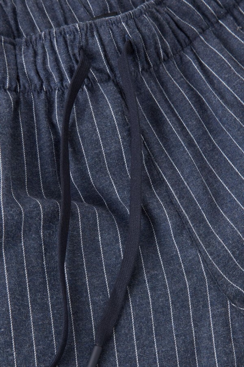 Intimissimi Full Length Pants in Denim Pinstripe Patterned Brushed Cloth Men's Pajamas Blue | USA 2881GLP