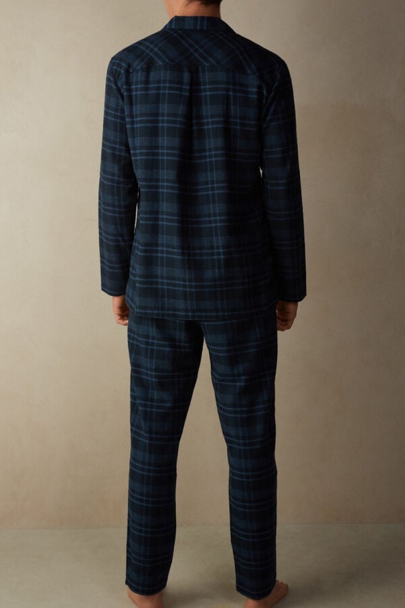 Intimissimi Full Length in Brushed Blue Check Patterned Cloth Men's Pajamas Blue | USA 2920EXV