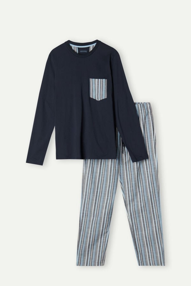 Intimissimi Full Length in Striped Cotton Men's Pajamas Blue | USA 2921WYB