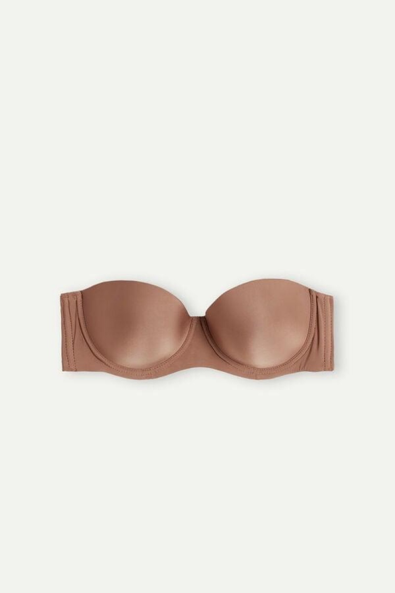 Intimissimi Giada Microfiber Bandeau Women's Bras Dark Beige | USA 1107KIR