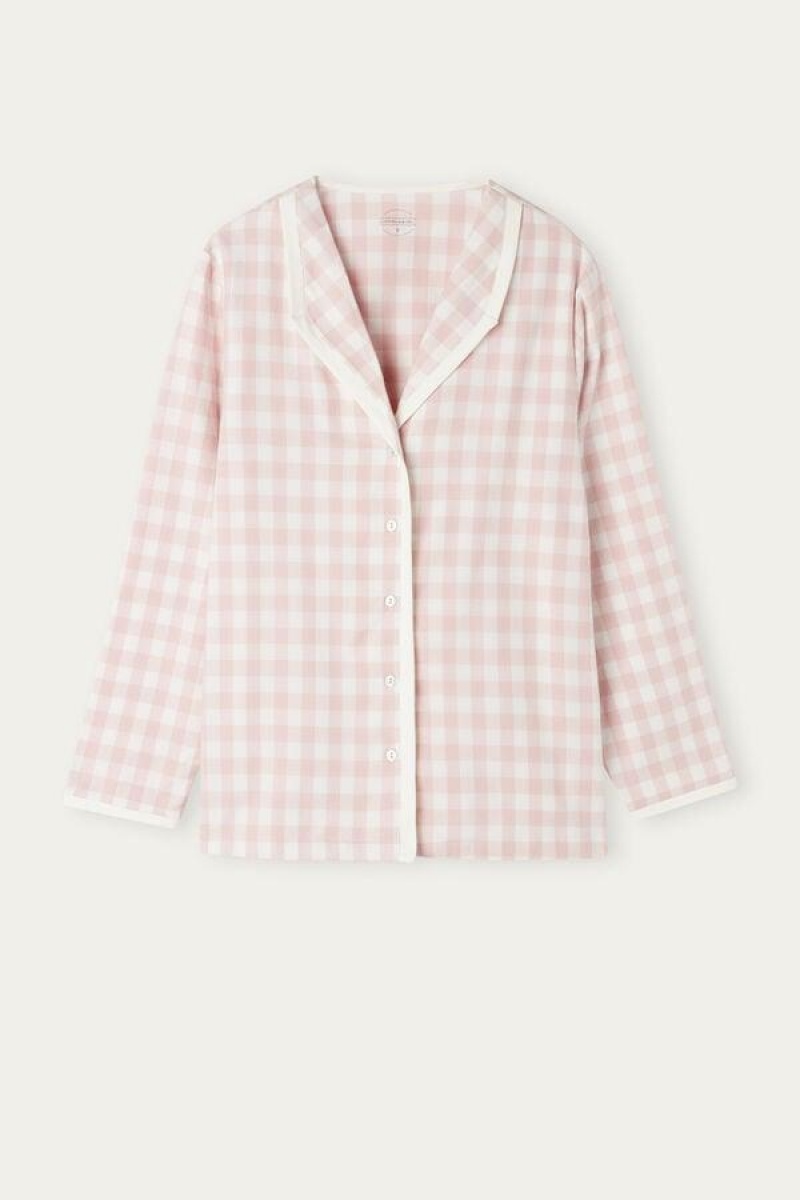 Intimissimi Gingham Lover Shirt in Brushed Cloth Women's Pajamas Pink | USA 2177CEI