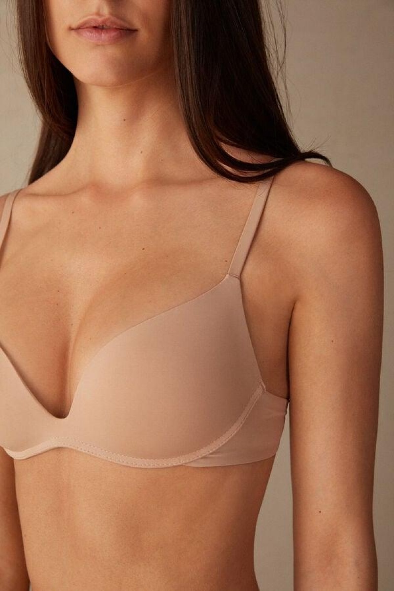 Intimissimi Gioia B Cup Microfiber Super Push-Up Women's Bras Beige | USA 1355YUK