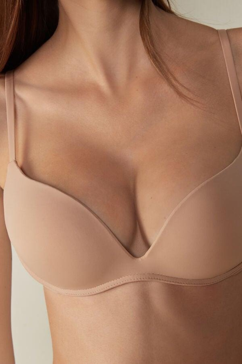 Intimissimi Gioia B Cup Microfiber Super Push-Up Women's Bras Beige | USA 1355YUK