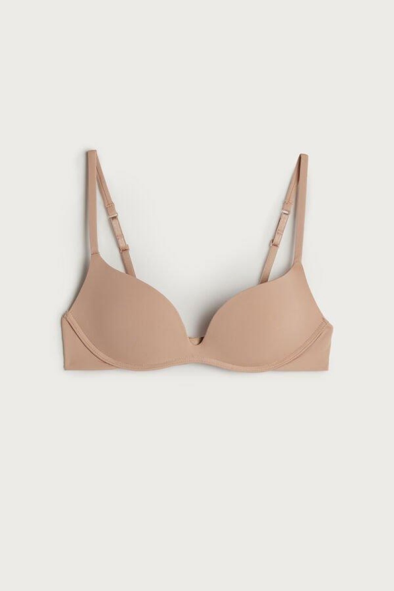 Intimissimi Gioia B Cup Microfiber Super Push-Up Women's Bras Beige | USA 1355YUK