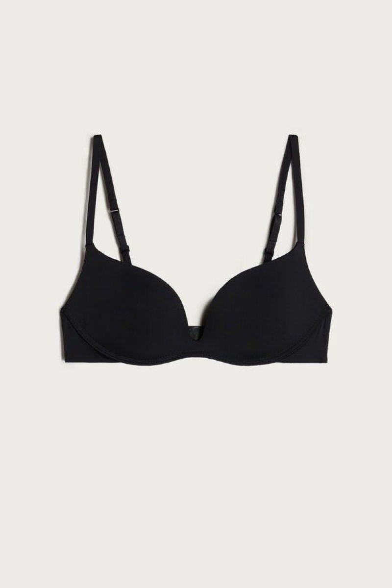 Intimissimi Gioia B Cup Microfiber Super Push-Up Women's Bras Black | USA 1356UTL