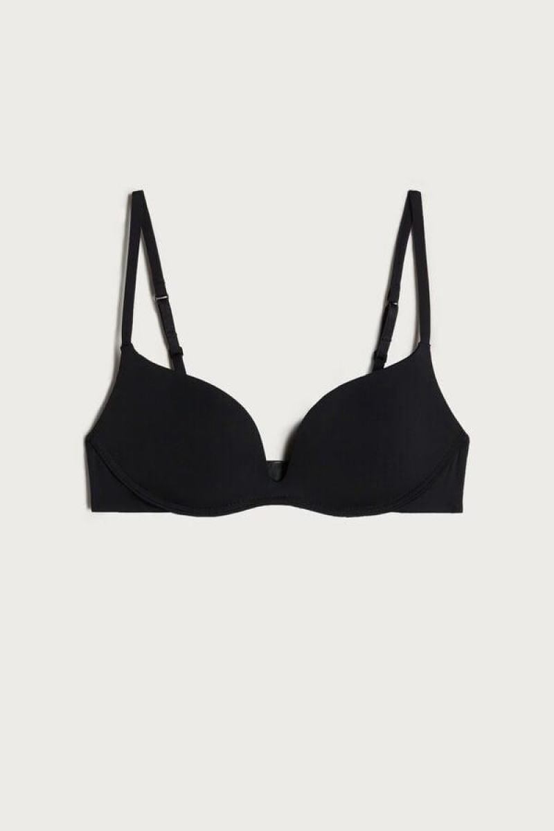 Intimissimi Gioia C-D Cup Microfiber Super Push-Up Women's Bras Black | USA 1352EXG