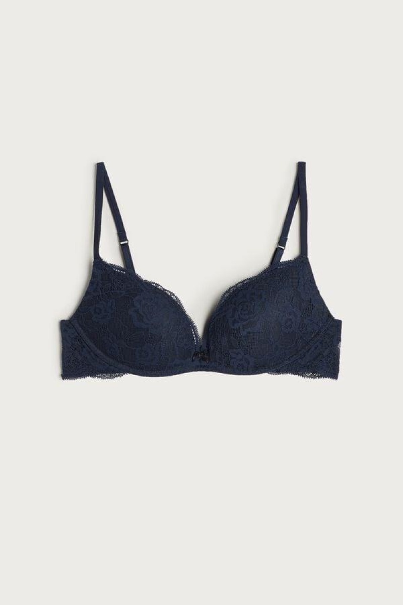 Intimissimi Gioia Lace Super Push-Up Women's Bras Blue | USA 1326EXG