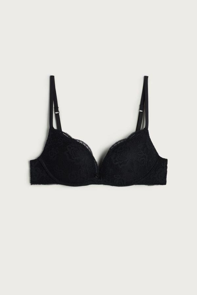 Intimissimi Gioia Lace Super Push-Up Women's Bras Black | USA 1336DNN