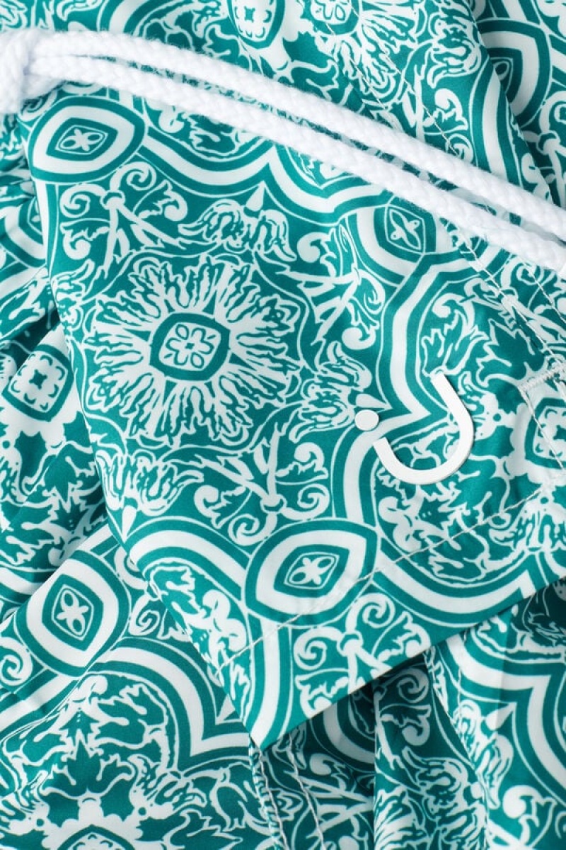 Intimissimi Green Majolica Print Men's Swim Trunks White / Green | USA 2754MAD