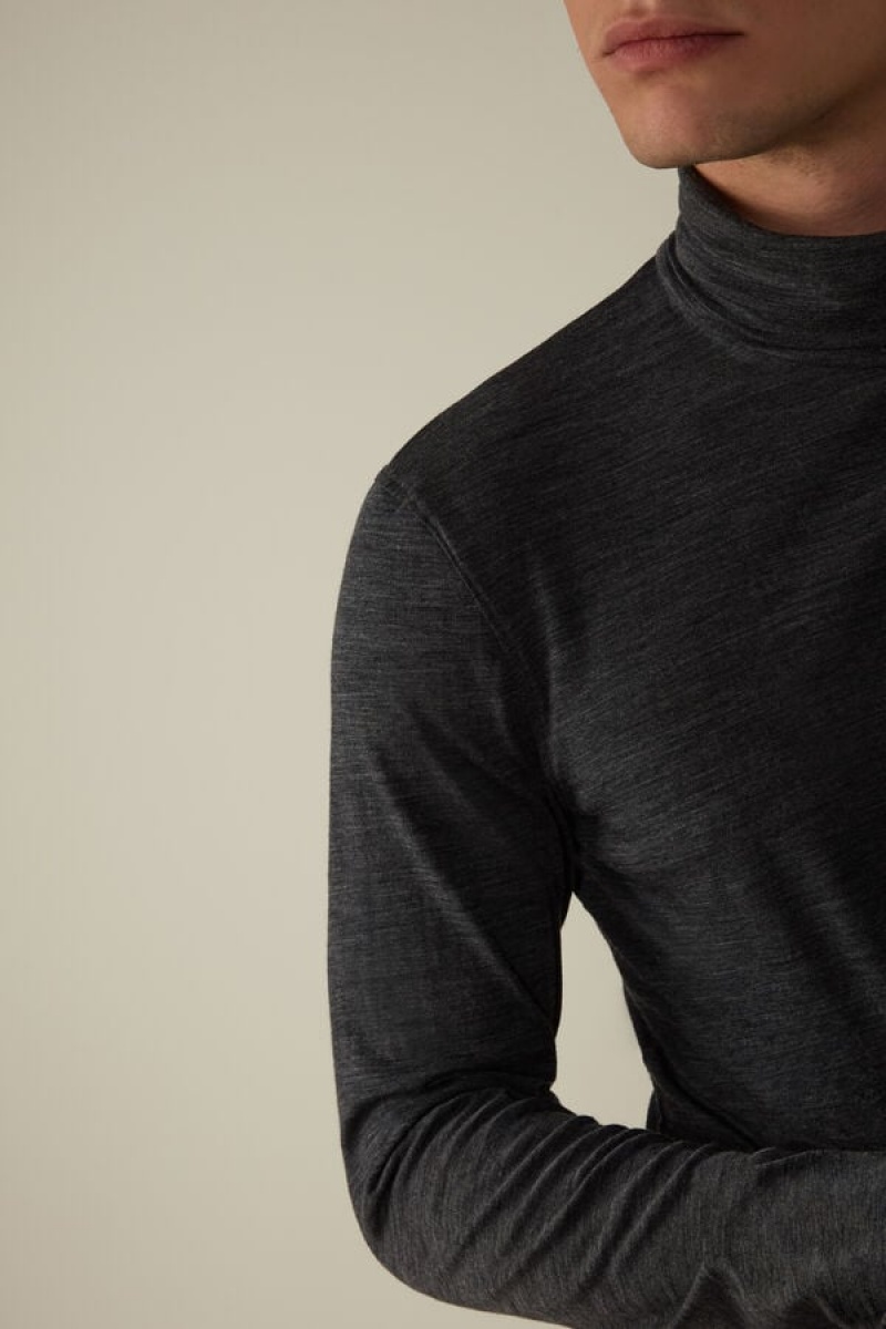 Intimissimi High-Neck Merino-Wool Top Men's Long Sleeve Grey | USA 2938EXG