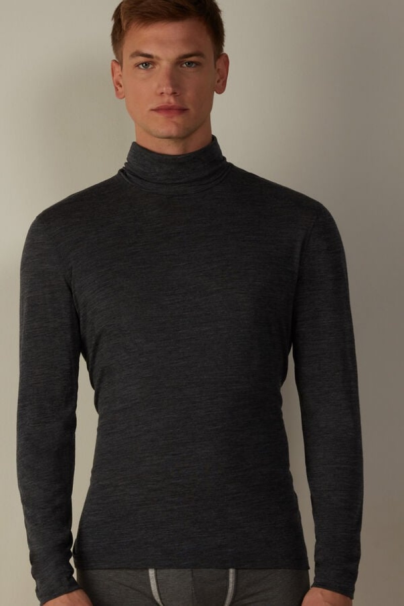 Intimissimi High-Neck Merino-Wool Top Men\'s Long Sleeve Grey | USA 2938EXG