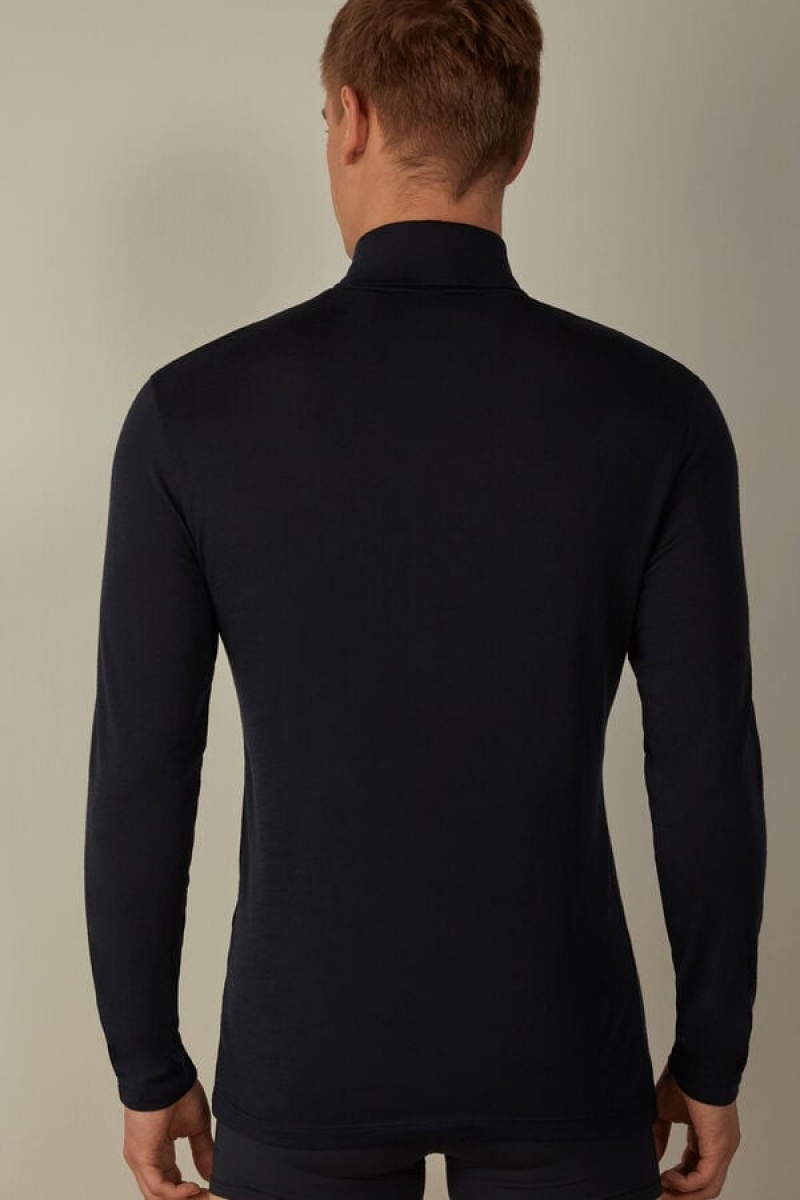 Intimissimi High-Neck Merino-Wool Top Men's Long Sleeve Blue | USA 2941MAK