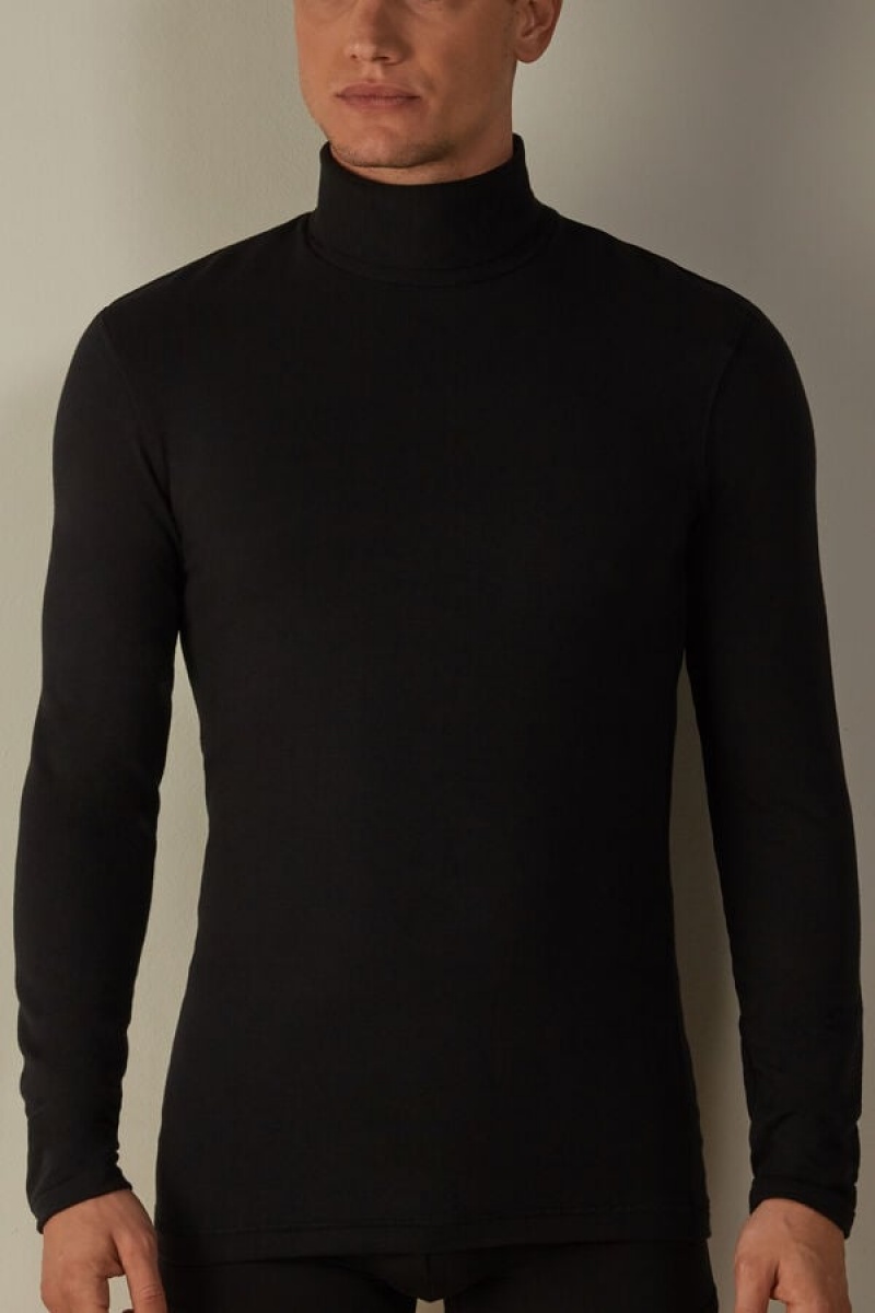 Intimissimi High-Neck Modal-Cashmere Top Men\'s Long Sleeve Black | USA 2942NBL