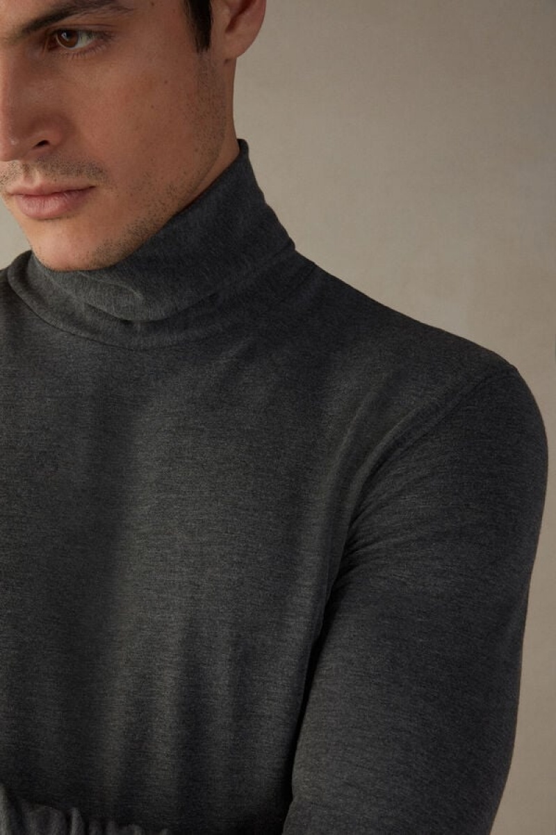 Intimissimi High-Neck Modal-Cashmere Top Men's Long Sleeve Deep Grey | USA 2952GLE