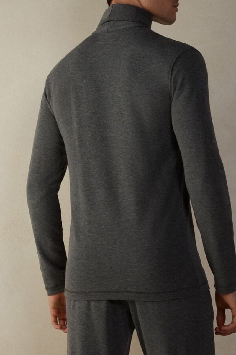 Intimissimi High-Neck Modal-Cashmere Top Men's Long Sleeve Deep Grey | USA 2952GLE