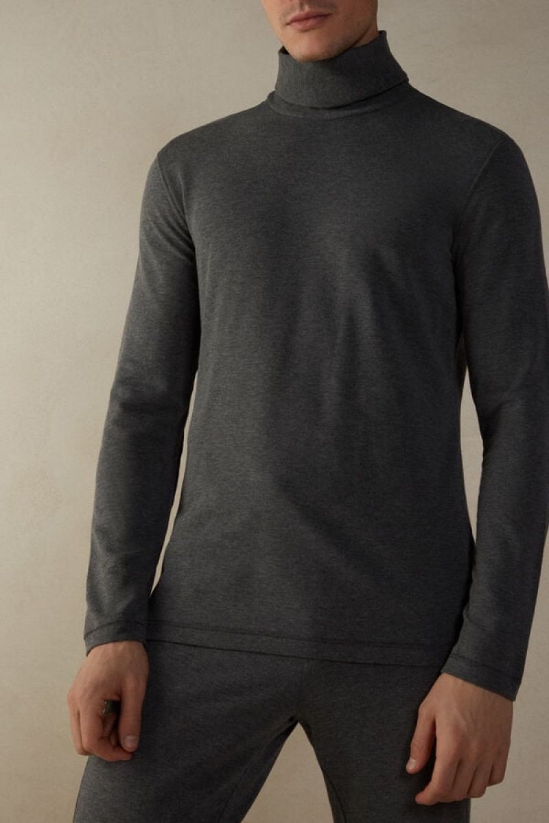 Intimissimi High-Neck Modal-Cashmere Top Men\'s Long Sleeve Deep Grey | USA 2952GLE