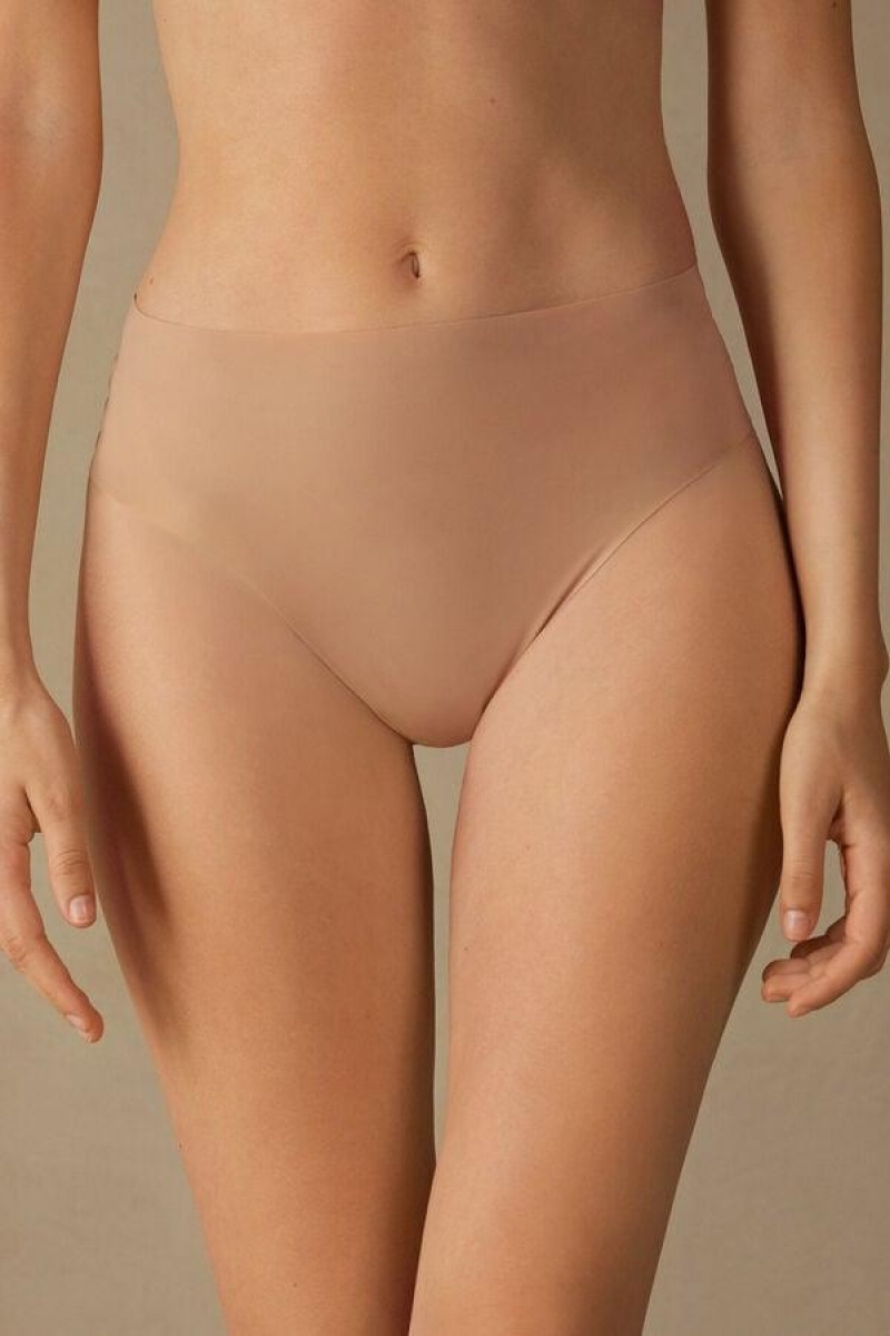 Intimissimi High Waist Thong in Seamless Ultralight Microfiber Women\'s Panties Beige | USA 2279ZGY