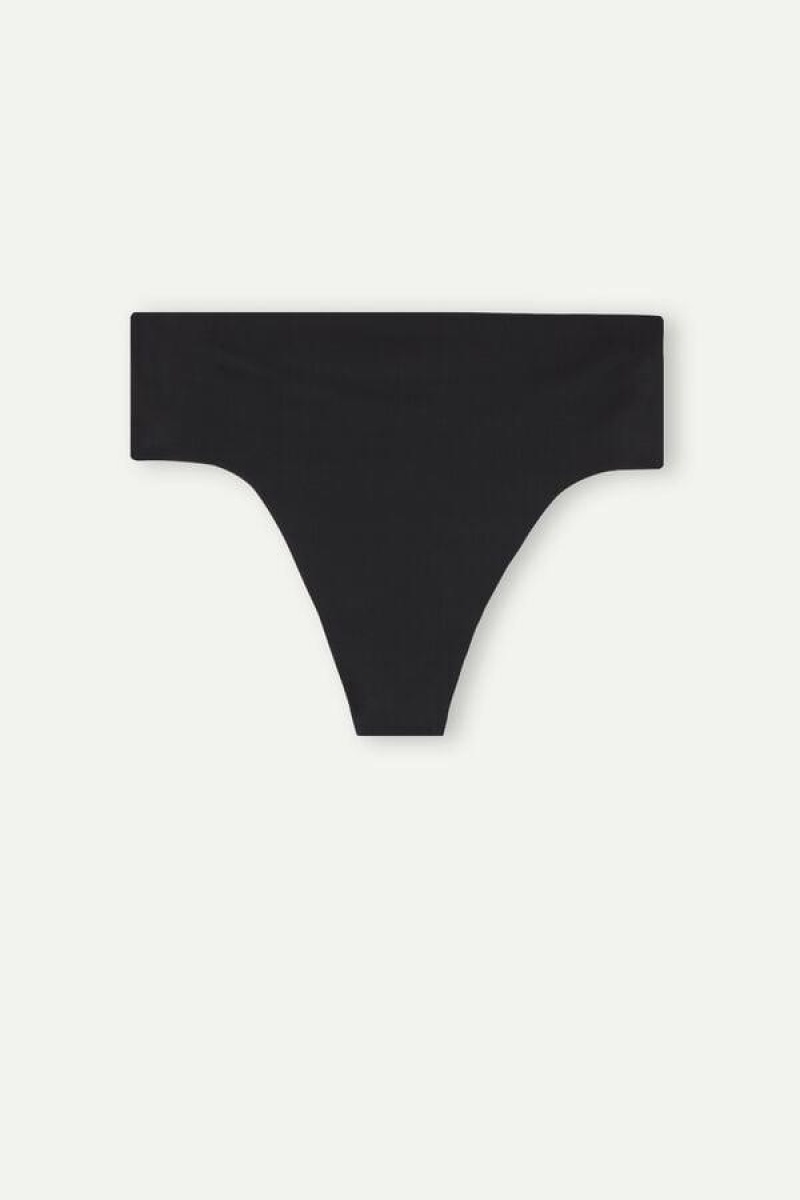 Intimissimi High Waist Thong in Seamless Ultralight Microfiber Women's Panties Black | USA 2281CEI