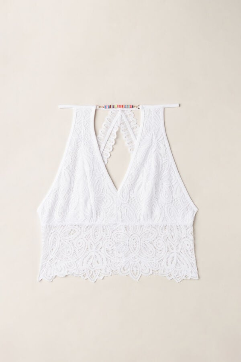 Intimissimi Hot Summer Days Crop in Lace Women's Tank Top White | USA 1764NBA