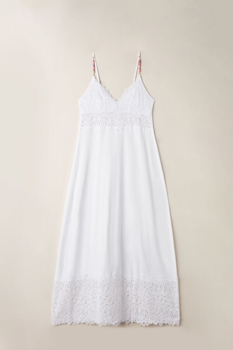 Intimissimi Hot Summer Days Long Nightgown in Supima® Ultrafresh Cotton Women's Lingerie White | USA 1953YUK