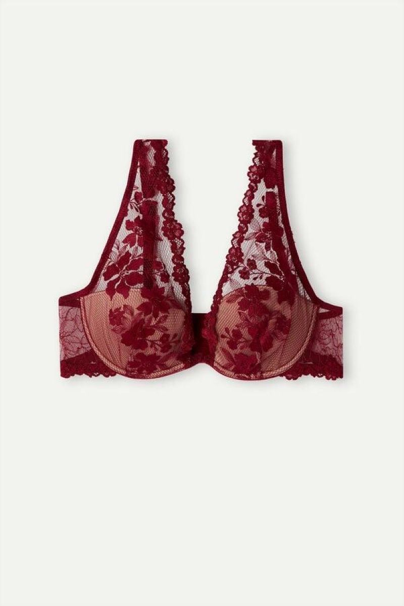 Intimissimi In Full Bloom Elena Balconette Women's Bras Red | USA 1547HKW