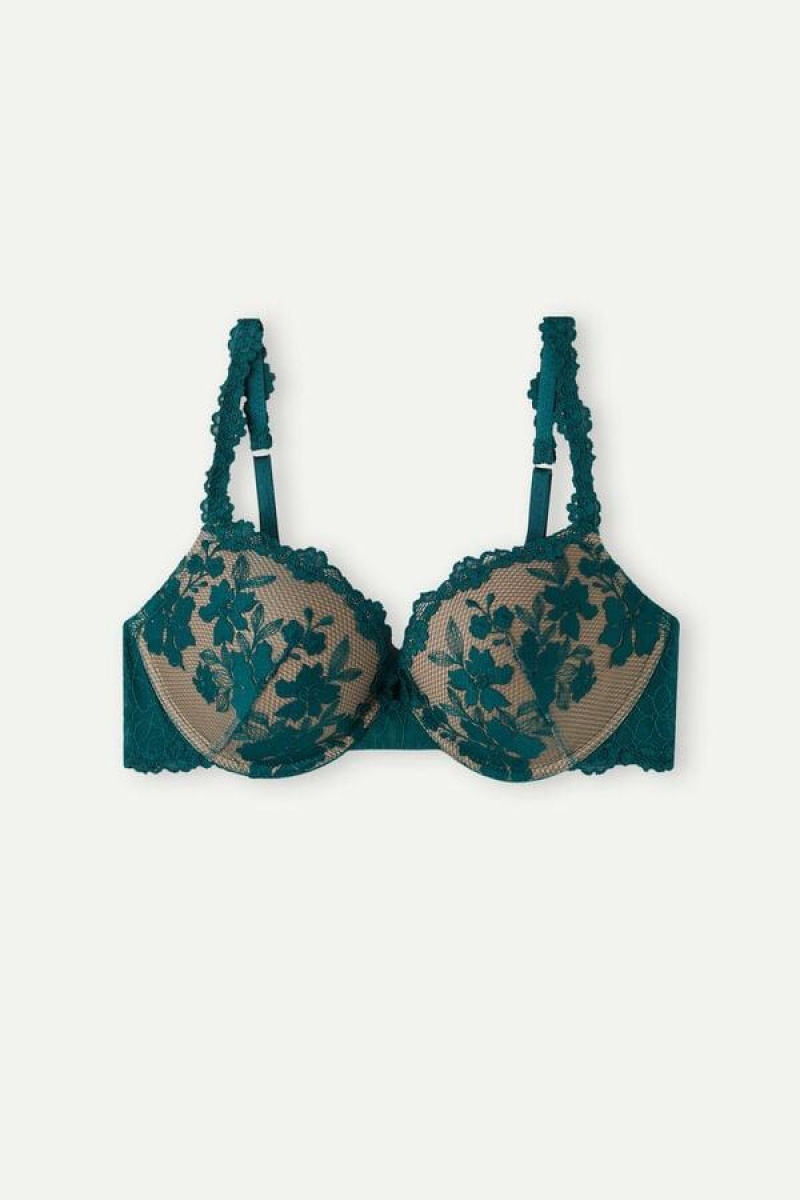 Intimissimi In Full Bloom Elettra Super Push-up Women's Bras Green | USA 1297MAS