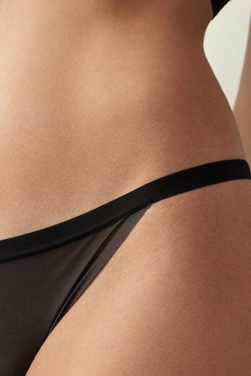 Intimissimi Invisible Touch String Women's Panties Black | USA 2444SOG