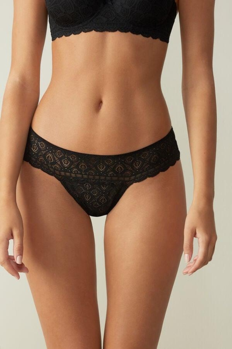 Intimissimi Lace Brazilian Women\'s Panties Black | USA 2527UTZ