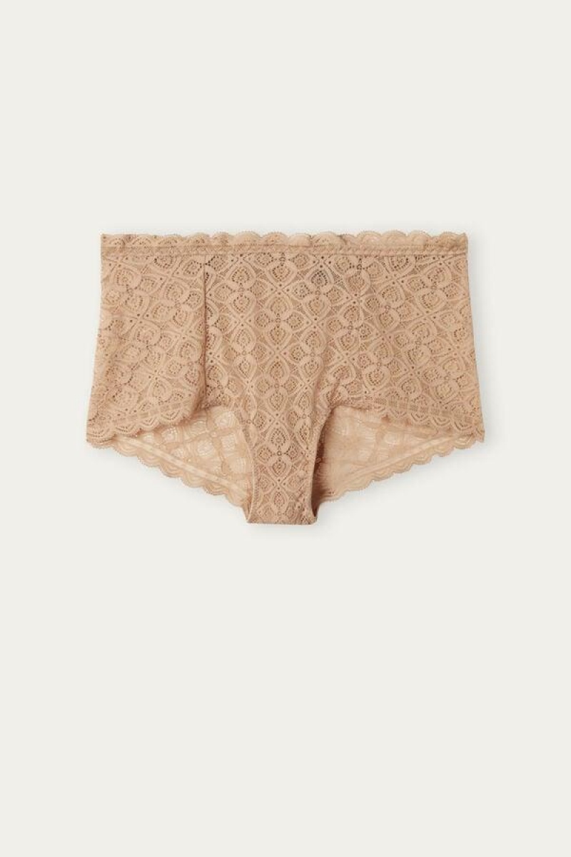 Intimissimi Lace High Waist Hipster Women's Panties Beige | USA 2315APH