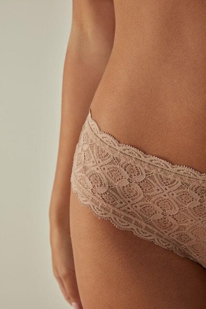 Intimissimi Lace Hipster Brazilian Women's Panties Beige | USA 2311GLS