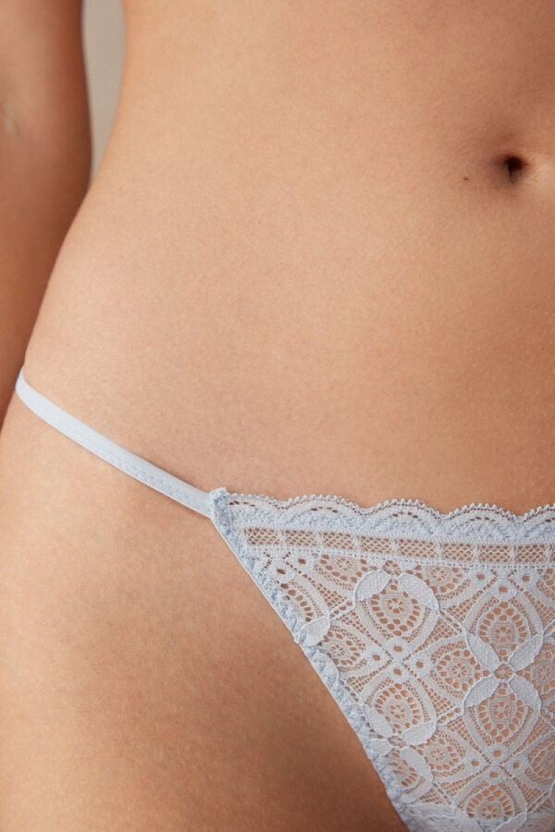 Intimissimi Lace String Thong Women's Panties Blue | USA 2250JJE