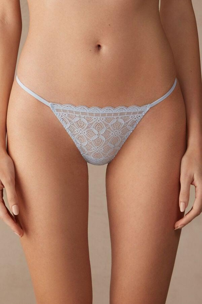 Intimissimi Lace String Thong Women\'s Panties Blue | USA 2250JJE