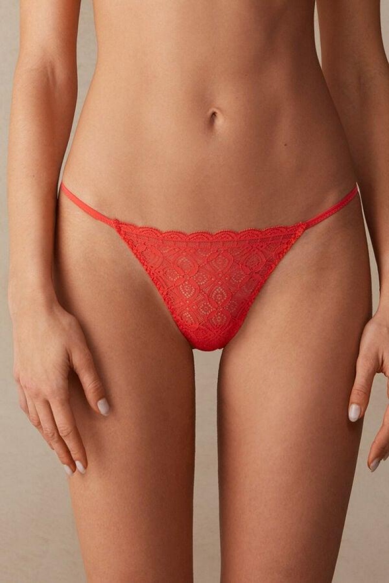 Intimissimi Lace String Thong Women\'s Panties Deep Red | USA 2251KIR