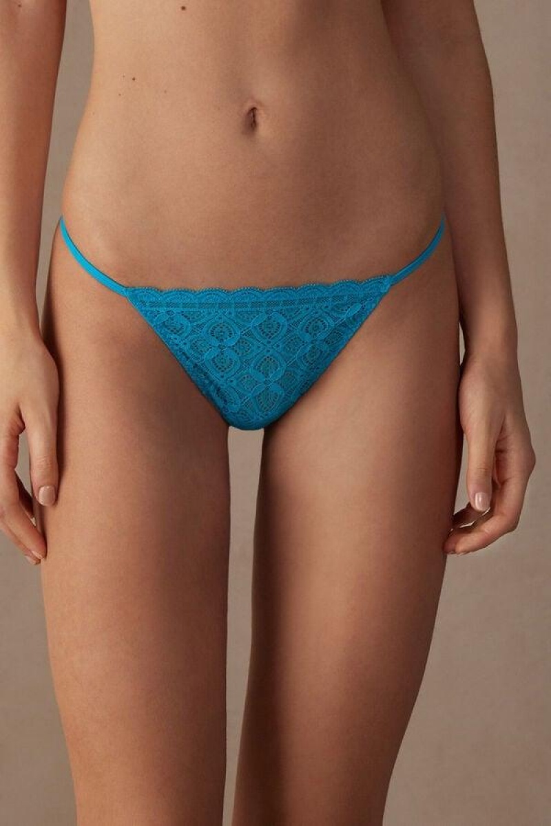 Intimissimi Lace String Thong Women\'s Panties Turquoise | USA 2255CEI