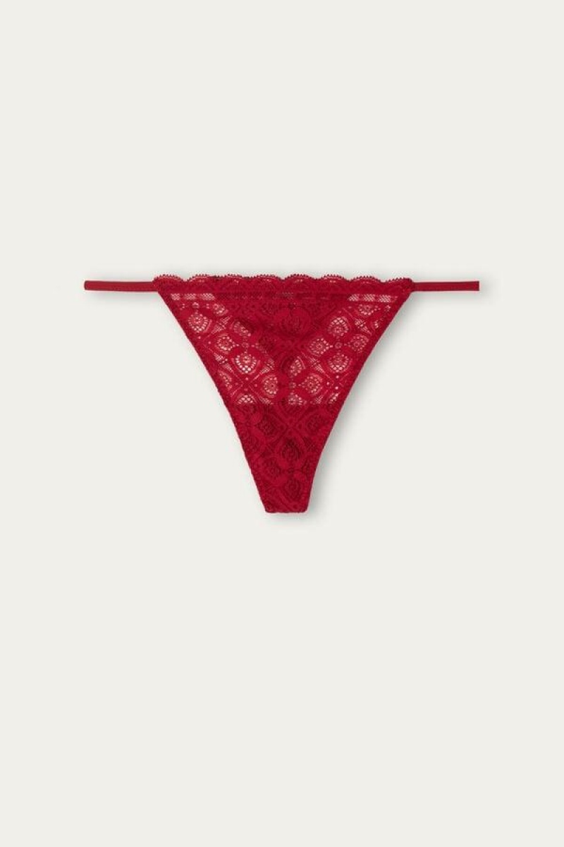 Intimissimi Lace String Thong Women's Panties Red | USA 2283BCP