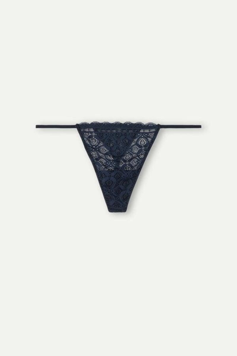 Intimissimi Lace String Thong Women's Panties Blue | USA 2287WYF