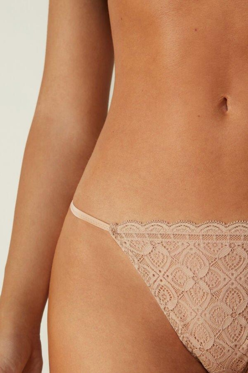 Intimissimi Lace String Thong Women's Panties Beige | USA 2288EXG