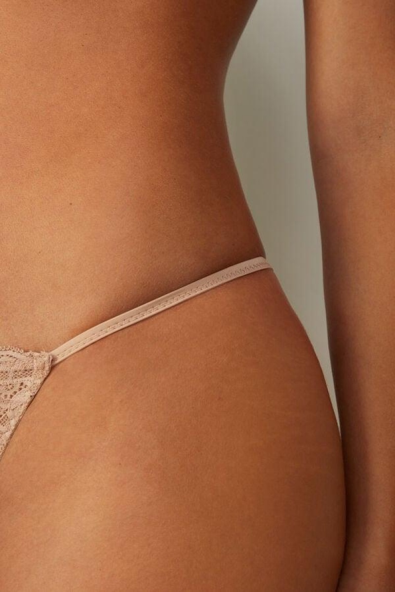 Intimissimi Lace String Thong Women's Panties Beige | USA 2288EXG