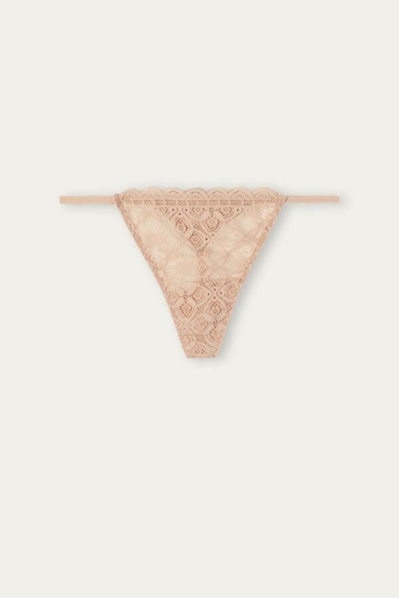 Intimissimi Lace String Thong Women's Panties Beige | USA 2288EXG