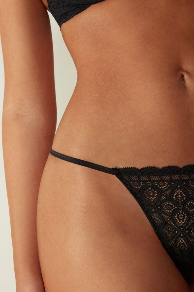 Intimissimi Lace String Thong Women's Panties Black | USA 2289RWH