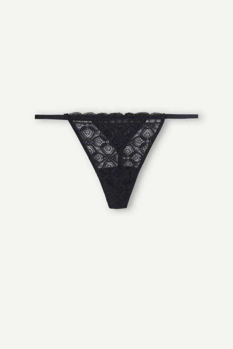 Intimissimi Lace String Thong Women's Panties Black | USA 2289RWH