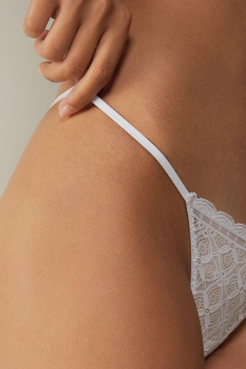 Intimissimi Lace String Thong Women's Panties White | USA 2290TVJ