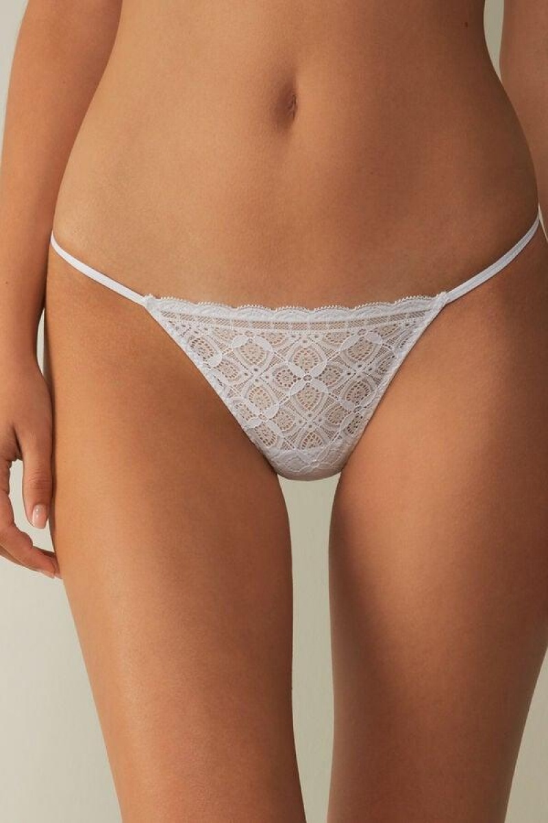 Intimissimi Lace String Thong Women\'s Panties White | USA 2290TVJ