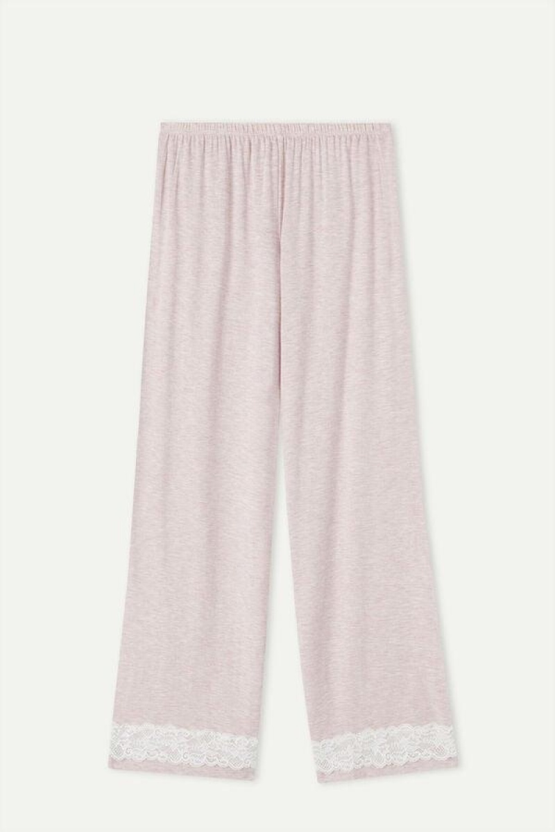 Intimissimi Lace Trim Full Length Pants in Modal Women's Pajamas Light Pink | USA 2045ZGY