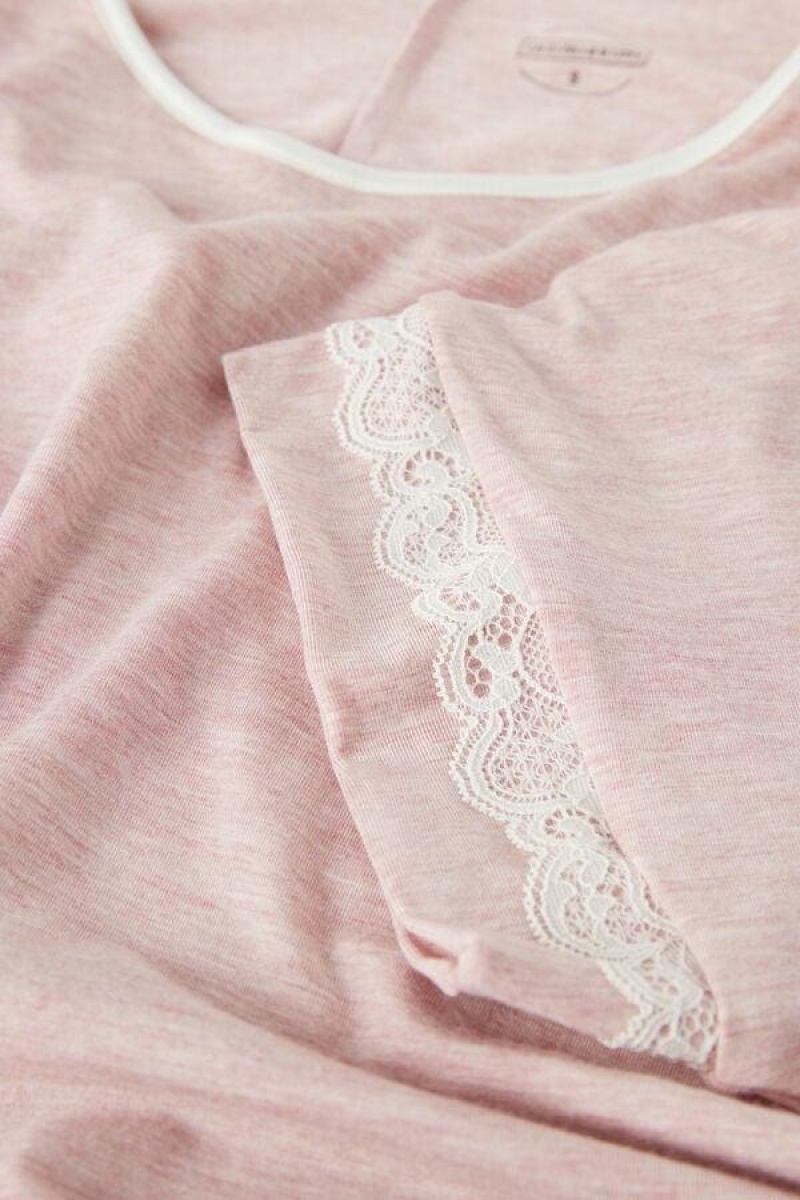 Intimissimi Lace Trim Short Sleeve Nightgown Women's Pajamas Light Pink | USA 2213YUK