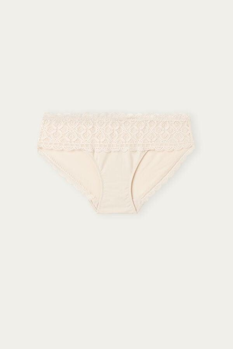 Intimissimi Lace and Cotton High Rise Women's Panties Pink | USA 2409XFY