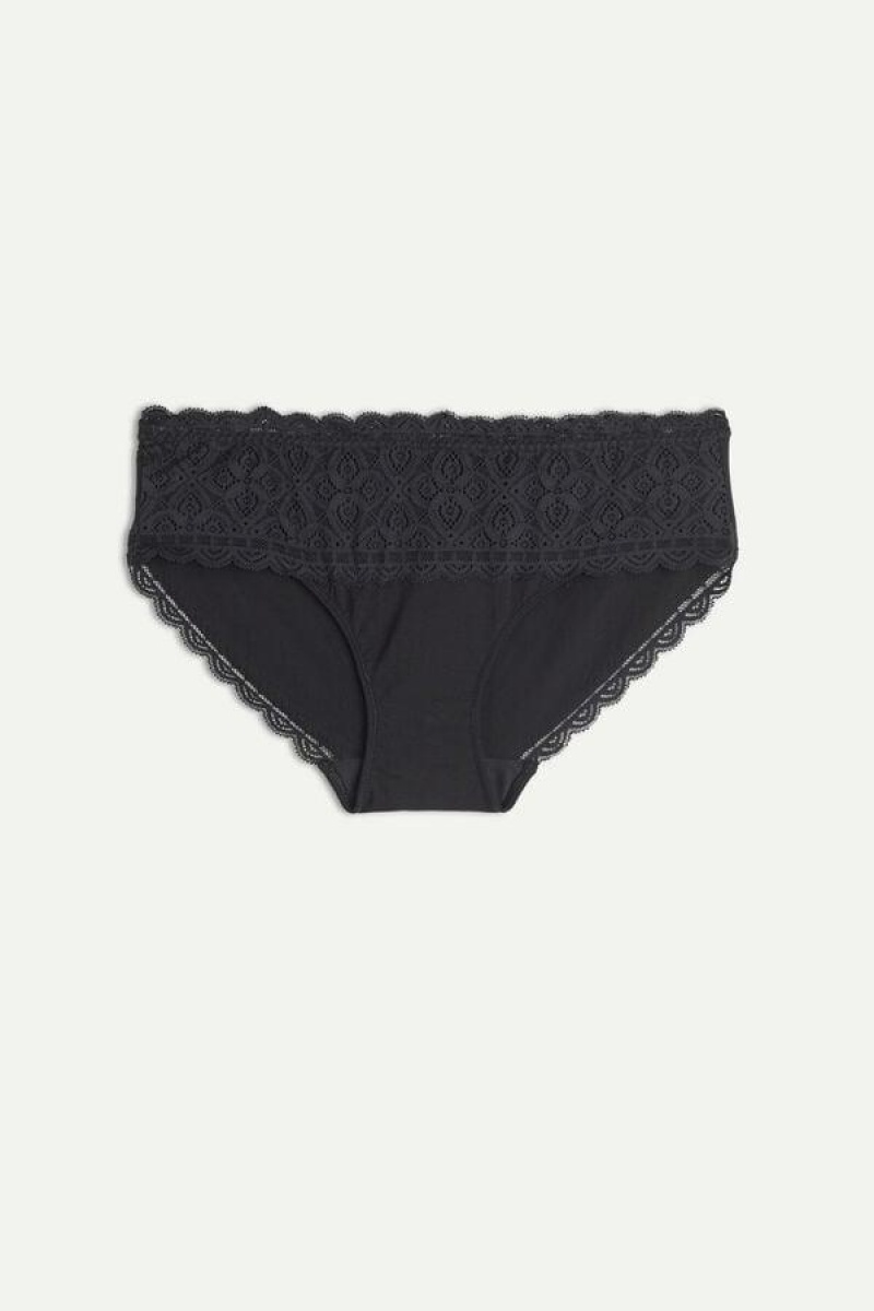 Intimissimi Lace and Cotton High Rise Women's Panties Black | USA 2431NBW