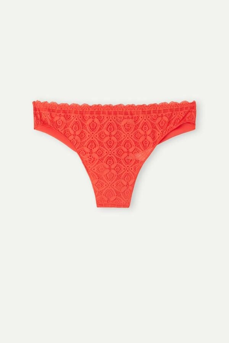 Intimissimi Lace and Microfiber Brazilian Women's Panties Deep Red | USA 2486CET